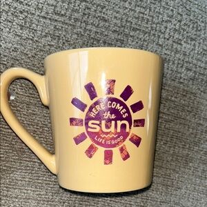 Life Is Good Yellow and Purple Sunburst Mug